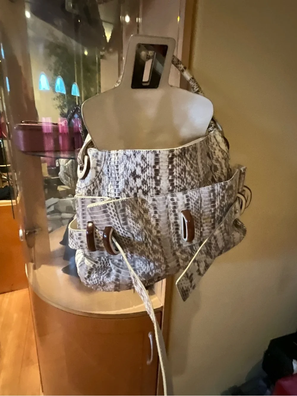 Salvatore Ferragamo Cream and Brown 100% real snake skin Shoulder Bag